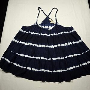 Babydoll LOFT Womens Small Navy Blue White Tie Dye Tiered Cami Tank Top NWT